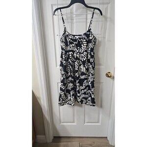 Nine West  Smocked Babydoll Dress Black White Abstract Floral Print Size Medium